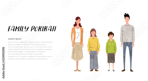 ベクターイラスト素材：4人家族、子育て世代
