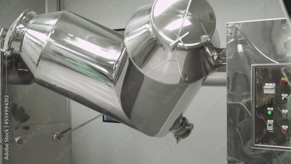 Medicines and tablets production, view of a special chrome plated mixer