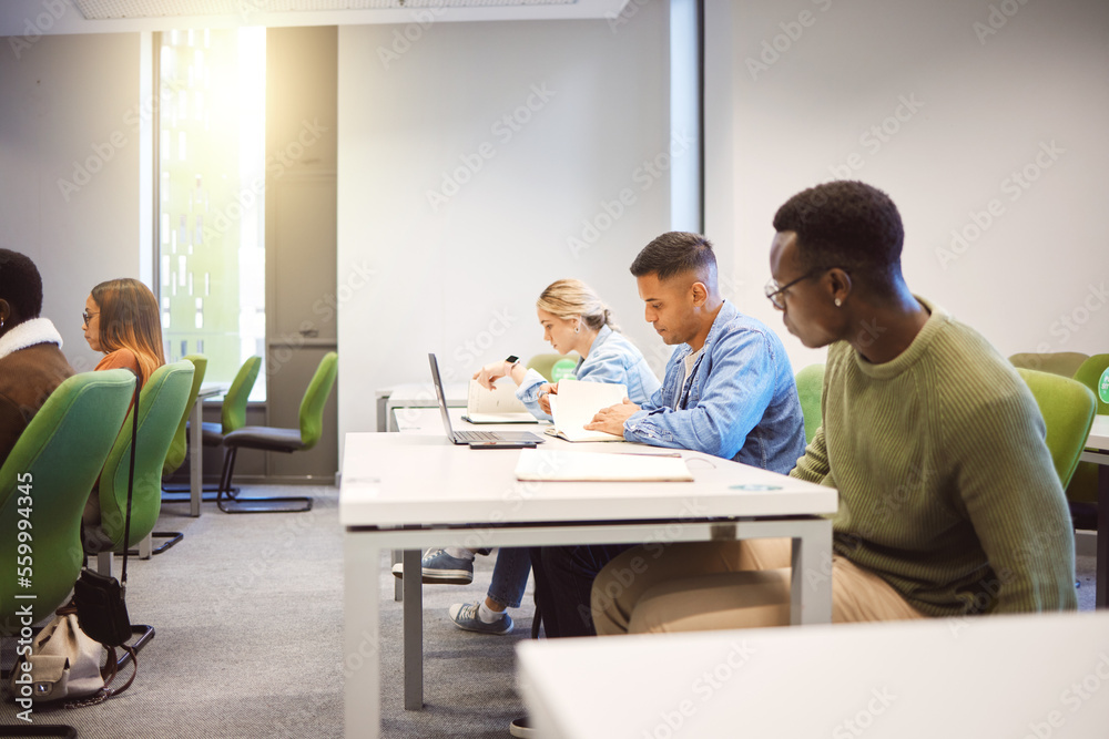 Creative business people, exam and onboarding team in training or audience at workshop or seminar. Group of people or colleagues in convention room for marketing or advertising for company startup