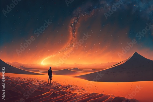 A man in the desert under the starry sky
