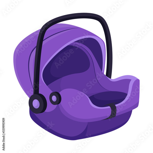 Car seat vector illustration. Booster seat with seatbelts for vehicles isolated on white background. Movement, transportation, safety concept