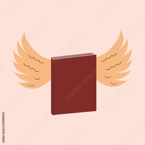 Closed book with wings. Hand drawn educational vector illustration