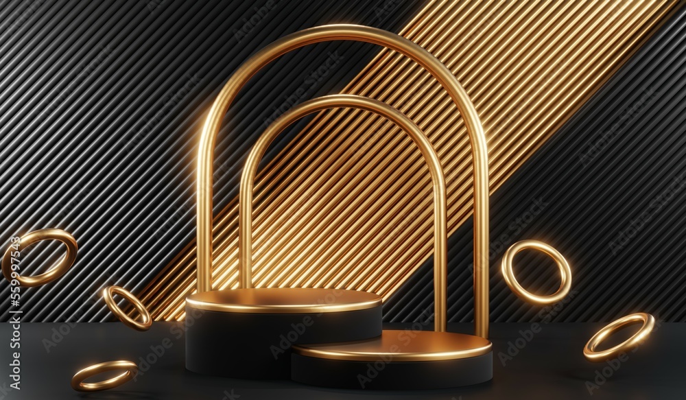 3D rendering of backdrop black podium background show room for black friday products and sale banner 3D rendering of backdrop black podium background show room for black friday products and sale banner