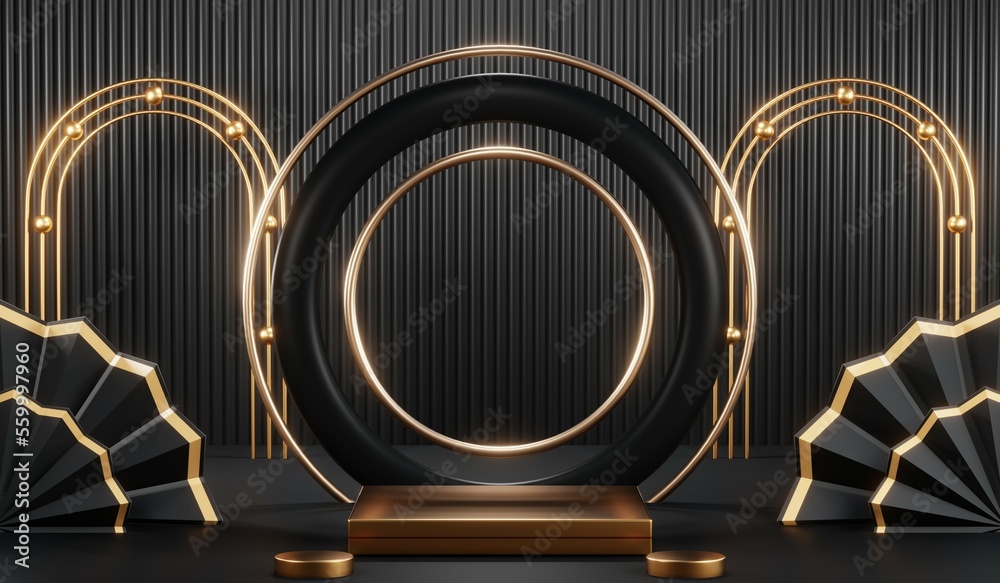 3D rendering of backdrop black podium background show room for black friday products and sale banner 3D rendering of backdrop black podium background show room for black friday products and sale banner