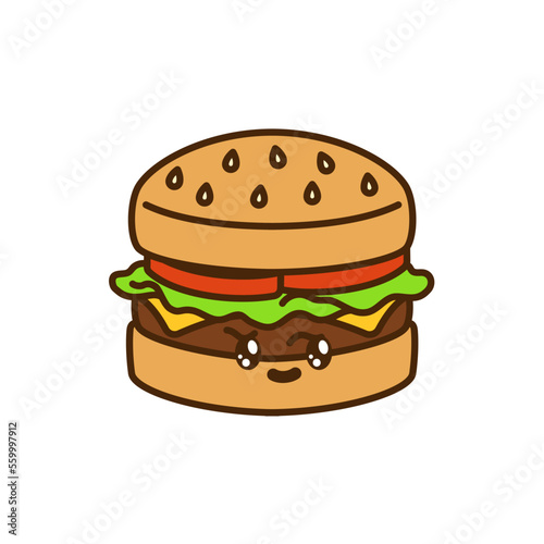 vector icon of cute doodle fast food burger