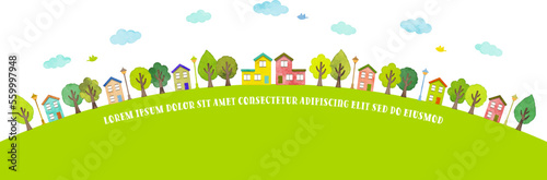 Hand drawn cityscape and nature image; vector illustration