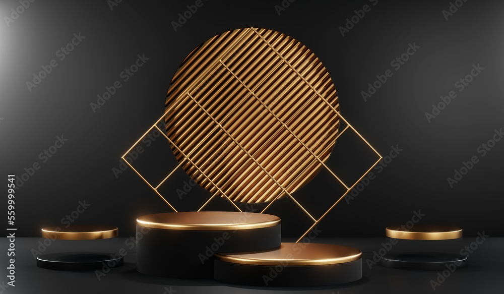 3D rendering of backdrop black podium background show room for black friday products and sale banner 3D rendering of backdrop black podium background show room for black friday products and sale banner