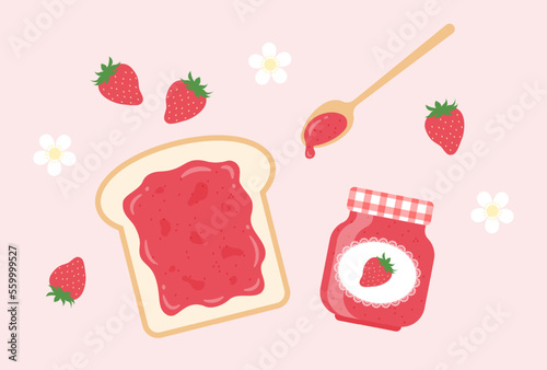vector background with a set of jam and strawberry for banners, cards, flyers, social media wallpapers, etc.