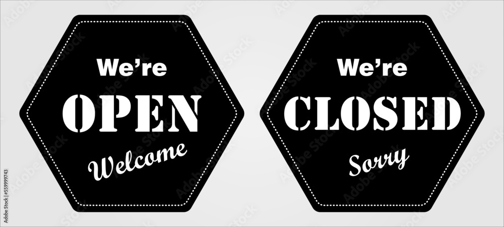 Obraz premium Open and closed signs. Vector illustration.