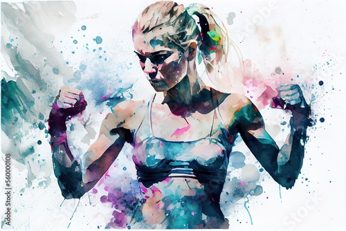 Strong confidence fitness woman, grunge style. Generative art