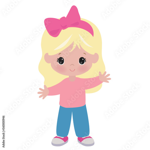 Cute little blonde girl vector cartoon illustration