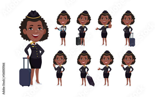 Stewardess with different poses. vector