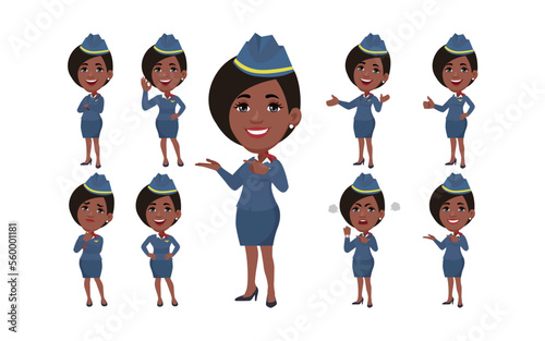 Stewardess with different poses. vector