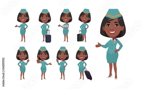 Stewardess with different poses. vector