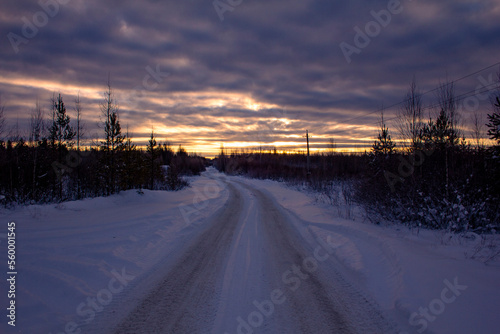 Winter road in Khanty-Mansiysk Autonomous Okrug –Yugra in Russia