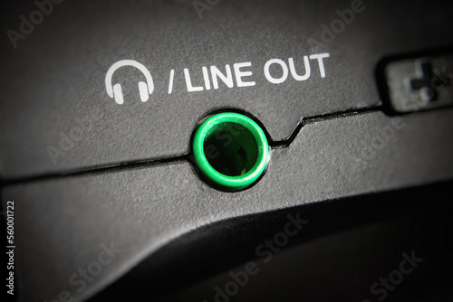 Close-up of line out trs 3.5 mm for headphones audio device. photo