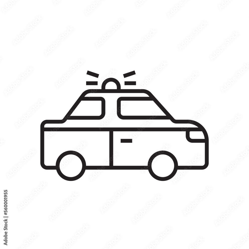 Police Car Transportation icon people icons with black outline style. Vehicle, symbol, transport, line, outline, station, travel, automobile, editable, pictogram, isolated, flat. Vector illustration