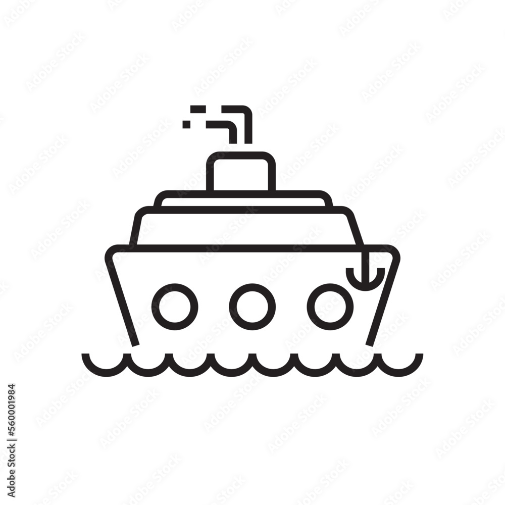 Ferry Transportation icon people icons with black outline style. Vehicle, symbol, transport, line, outline, station, travel, automobile, editable, pictogram, isolated, flat. Vector illustration