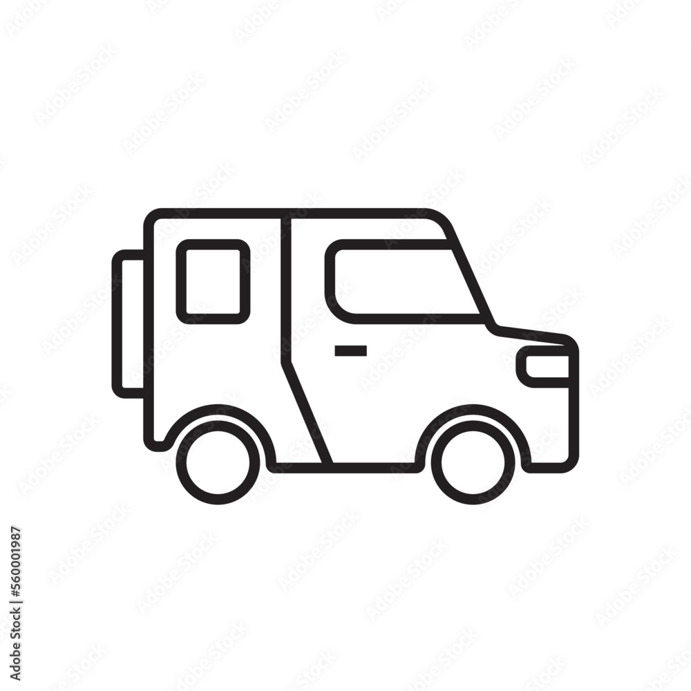 Jeep Transportation icon people icons with black outline style. Vehicle, symbol, transport, line, outline, station, travel, automobile, editable, pictogram, isolated, flat. Vector illustration