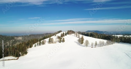 Winter landscape sunny day drone photo