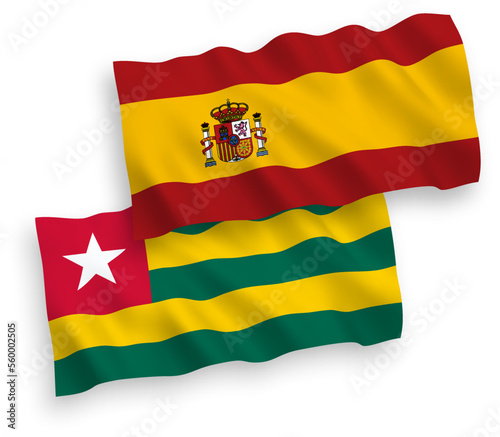 Flags of Togolese Republic and Spain on a white background