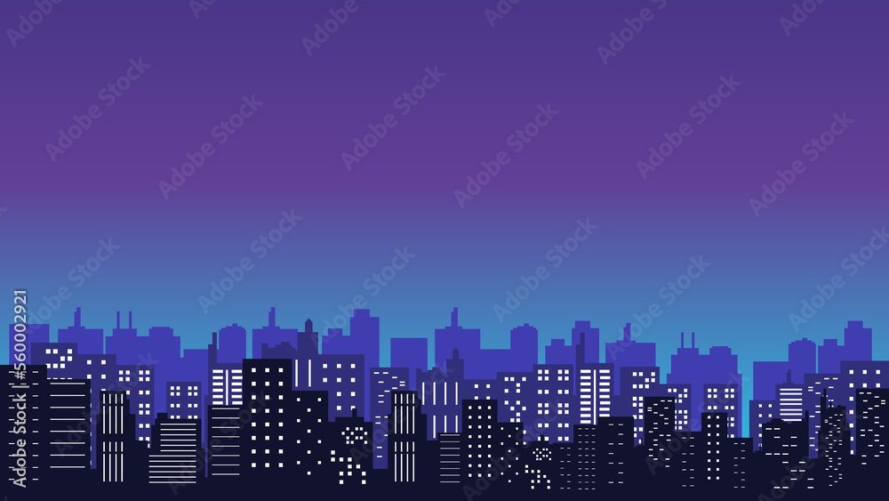 Night atmosphere in the city with many high rise buildings and apartments around it