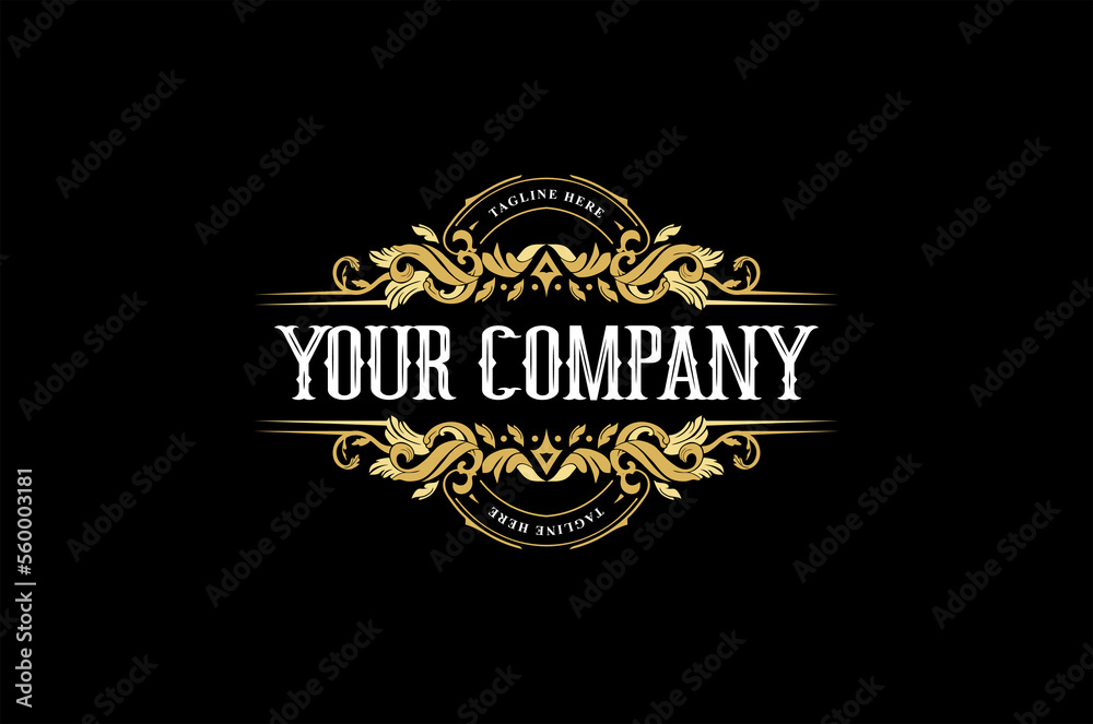 Obraz premium Golden logo floral hand drawn monogram antique vintage style luxury logo design