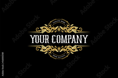 Golden logo floral hand drawn monogram antique vintage style luxury logo design