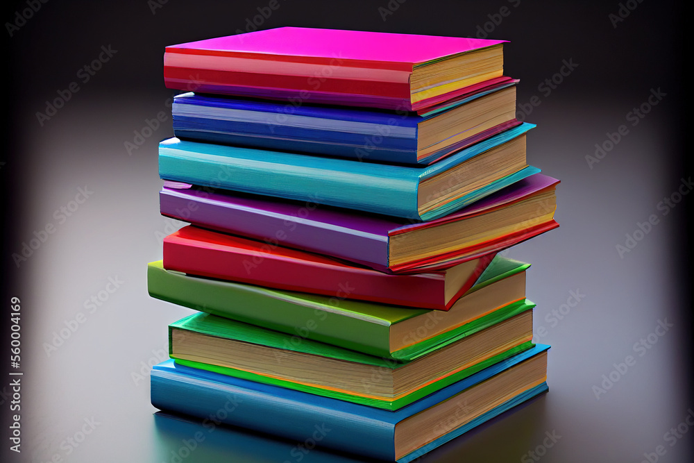 Stack of colorful books, Generative AI Stack of colorful books, Generative AI