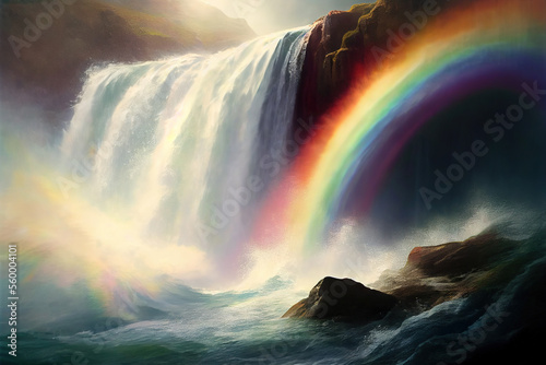 Water fall with a rainbow, Generative AI