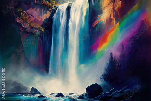 Water fall with a rainbow, Generative AI © fusebulb