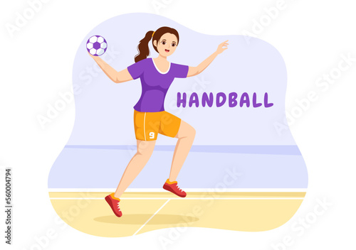 Handball Illustration of a Player Touching the Ball with His Hand and Scoring a Goal in a Sports Competition Flat Cartoon Hand Drawing Template