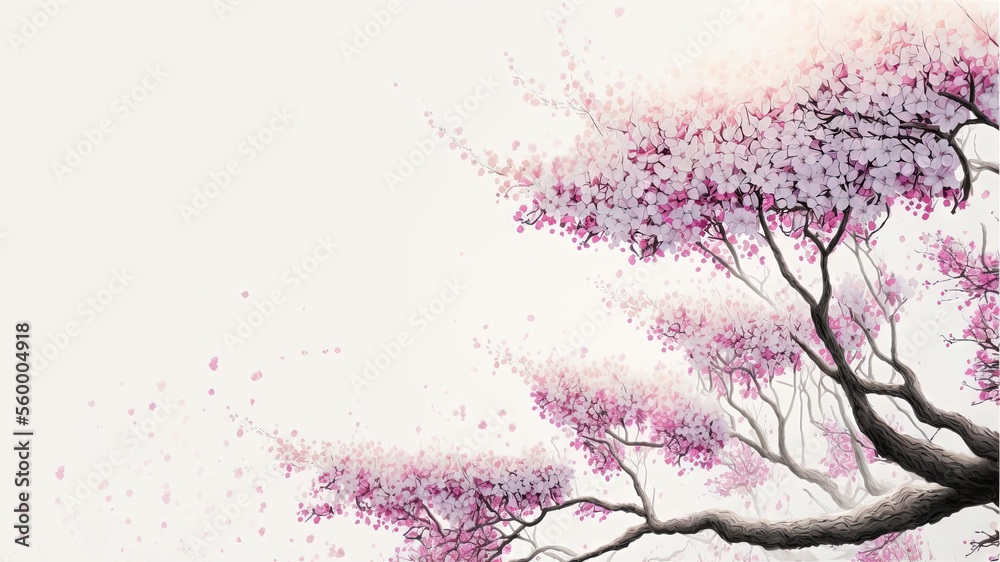Sakura blossom branch. flowers realistic japanese pink cherry or apricot floral elements fall down background. Cherry blossom branch, flower petal, generative ai.