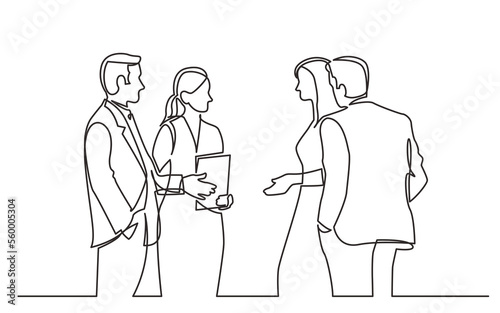 continuous line drawing group standing businee people discussing deal - PNG image with transparent background photo