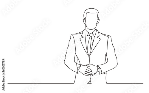 continuous line drawing standing man in suit presenter - PNG image with transparent background