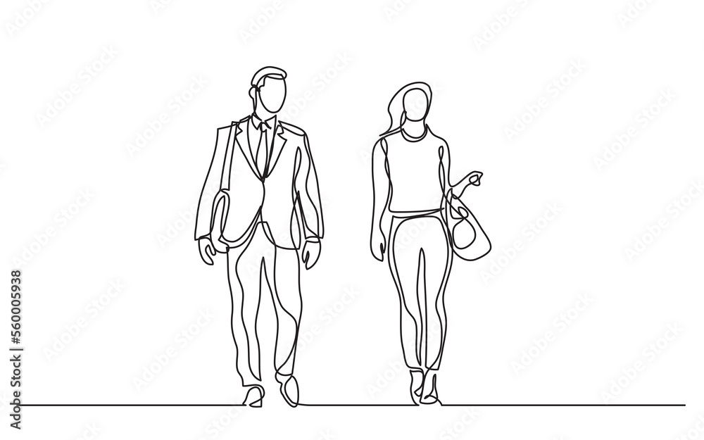 continuous line drawing two business people walking talking together - PNG image with transparent background