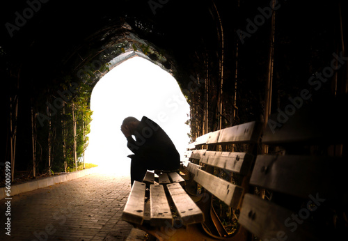 Depressed Man In Tunnel Of Light