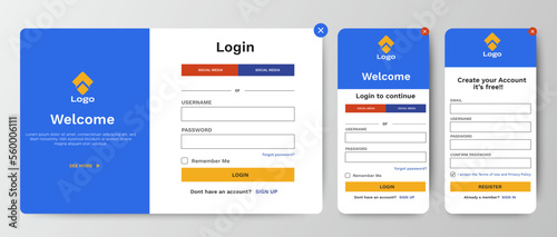 Set of Sign Up and Sign In forms. Blue gradient. Mobile Registration and login forms page. Professional web design, full set of elements. User-friendly design materials. 