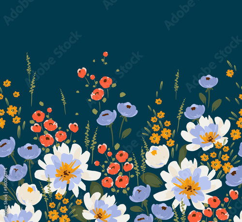 Floral seamless border. Vector design for paper, cover, fabric, interior decor and other