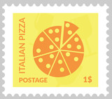 Postmark or postcard with Italian pizza cuisine