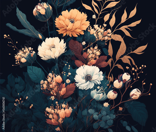 Floral patterns elegant color palettes, abstract minimalist, an illustration created with Generative AI artificial intelligence technology