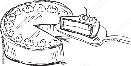 Slices piece of vanilla cake topping with white chocolate for coffee or tea brake