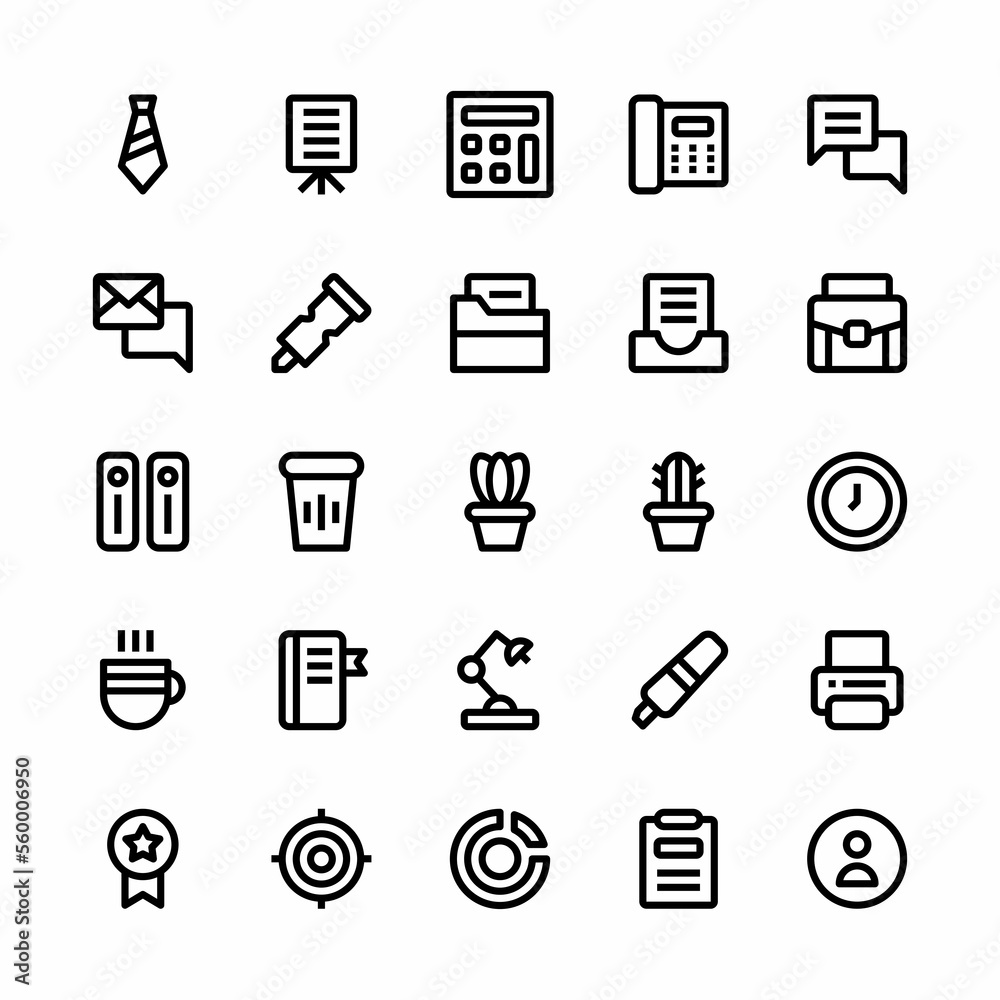 Minimal Office line icons set - Simple outline elements, graphic design illustrations - simple symbols collection. Vector line icons