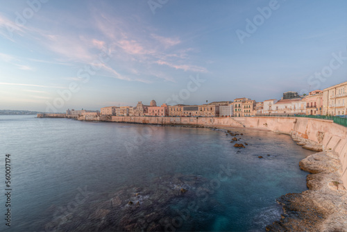 The breathtaking scenery of the Ortigia seafront in Syracuse Sicily in the sunrise of a new day