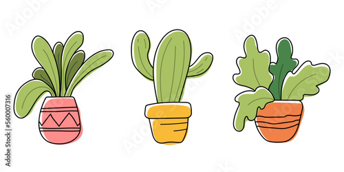 cute plant on pot for sticker and decoration