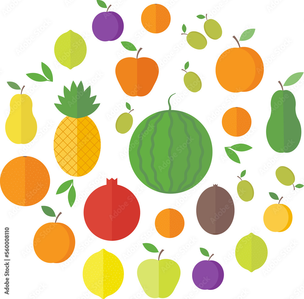 Illustration with different fruits in flat Illustration with different fruits in flat