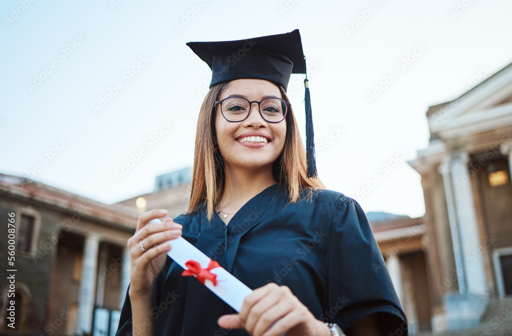 © S Fanti/peopleimages.com - Portrait, graduate and study with a student woman holding a diploma or certificate outdoor on graduation day. Education, goal or unviersity with a female pupil outside after scholarship success