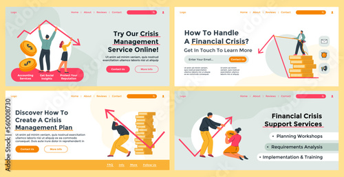 Web banner design set with crisis management work