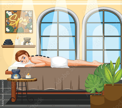 Woman gets stone massage in spa scene