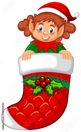 Elf in Christmas sock cartoon character